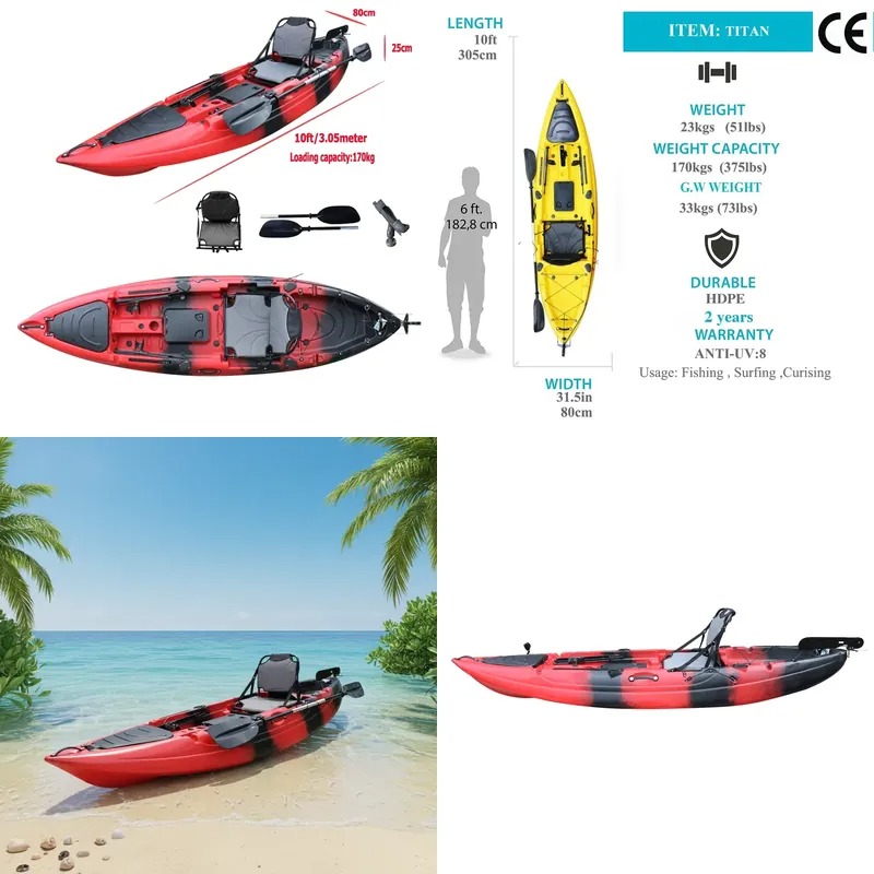 Fishing Kayak Paddle - 10ft Enkelzitplaats Zit-op-vissende peddelkajak met elektrische